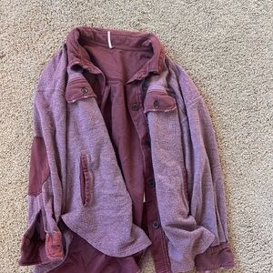 Free People Dusty Mauve Teddy Button-Front Jacket